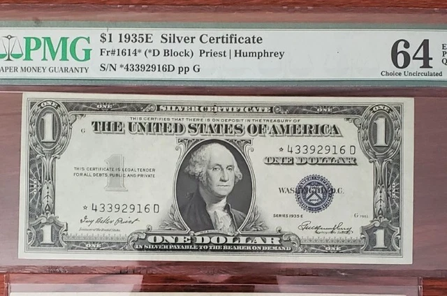 FR# 1614* $1  1935E PMG SILVER CERTIFICATE 64 VF (PRIEST/HUMPHREY) * Star Note!