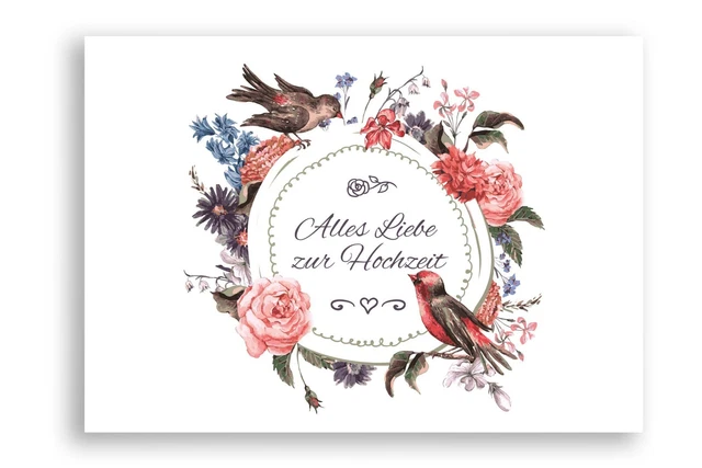 Hochzeitskarte, Karte zur Hochzeit mit Blumen-Kranz, Alles Liebe zur Hochzeit