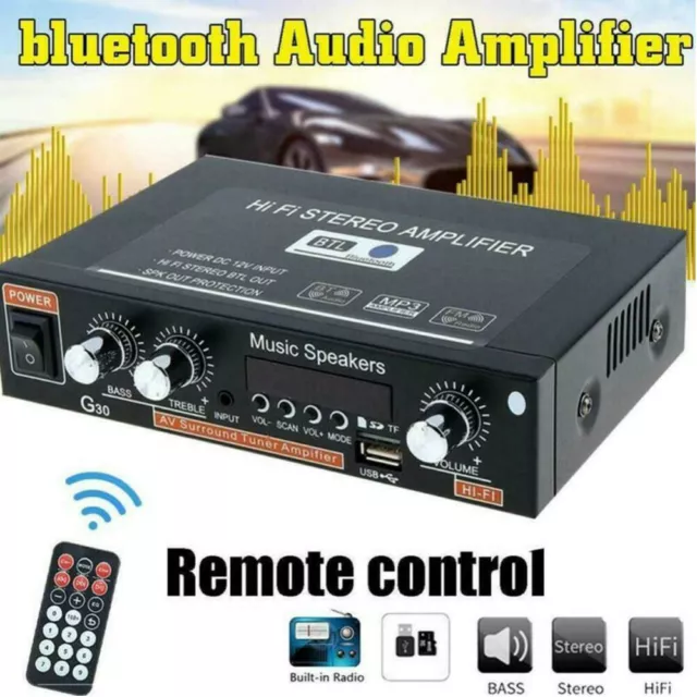 600W BLUETOOTH STEREO Audio Amplifier Car Home HiFi Music USB FM AMP