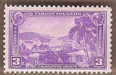 1937 Virgin Islands, Charlotte Amalie Harbor Single 3c Stamp - Sc# 802- MNH,OG