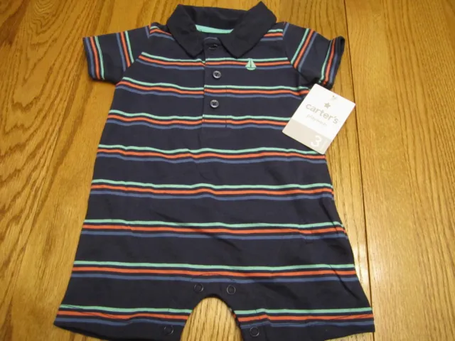 New Carters Infant Baby Boys Size 3 Months One Piece Romper With Collar Outfit