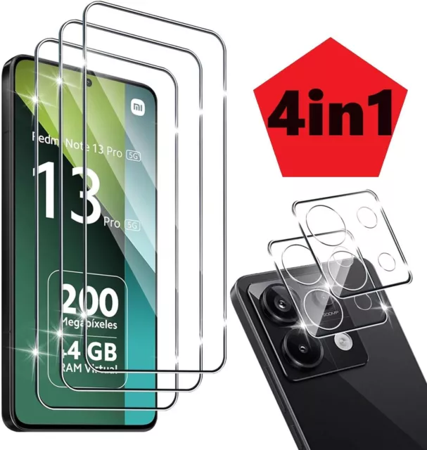 4in1 Xiaomi Redmi Note 13 / Pro 2x 9h Schutzglas + 2x Kameraschutz Panzerfolie