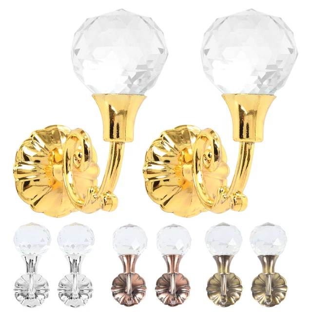 2PCS Window Curtain Hold Backs Hanging Hook Crystal Metal Holdback Holder