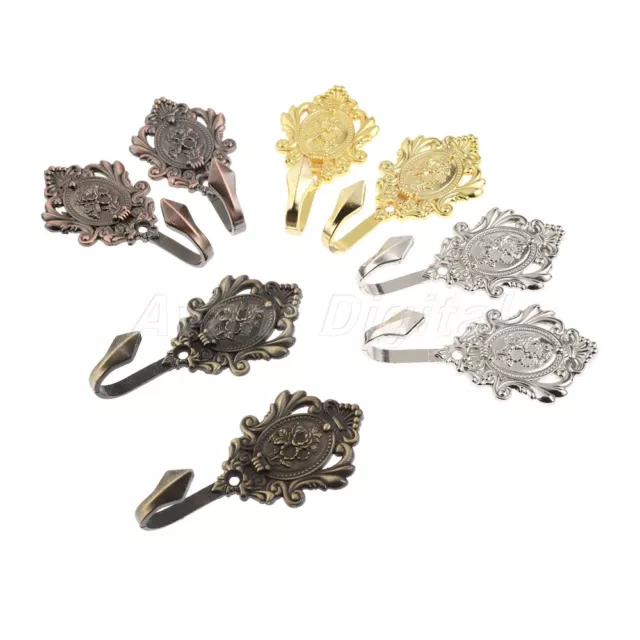 2Pcs Rose Pattern Vintage Zinc Alloy Window Drapery Holdbacks Tieback Hooks Hot