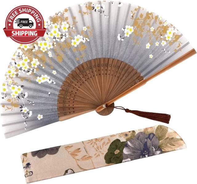Small Folding Hand Fan for Women, Chinese Japanese Vintage Style Bamboo Silk Fan