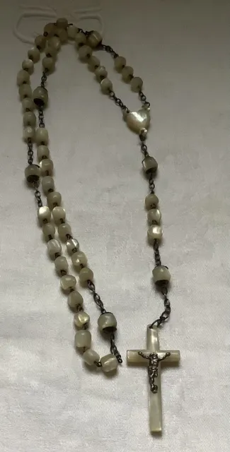 Chapelet Ancien Perles De Nacre -Objet de Dévotion,occasion,p