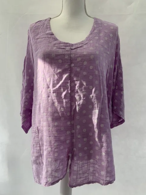 top unbranded size XL purple polka dot linen short sleeve womens