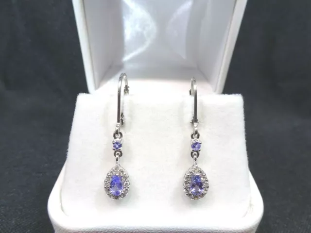 0.68ct Natural Tanzanite & White Topaz Solid Sterling Silver Leverback Earrings