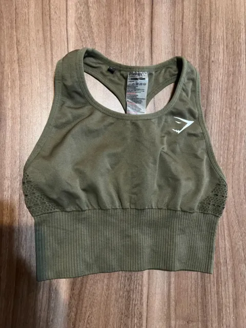 GymShark Olive Green XS Energy Seamless Crop Vest Sports Bra Tank NEW