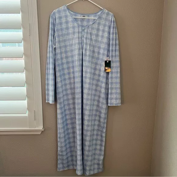 Croft & Barrow Light Blue Plaid Fleece Woman's Nightgown Sleepwear Mumu Size XL