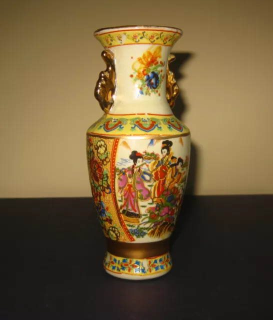 Keramik Vase - Henkelvase - Japan - Geisha Motiv - Goldbemalung