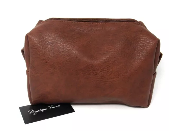 Nordstrom Vintage Brown Tan Faux Leather Unisex Travel Toiletry Bag, New