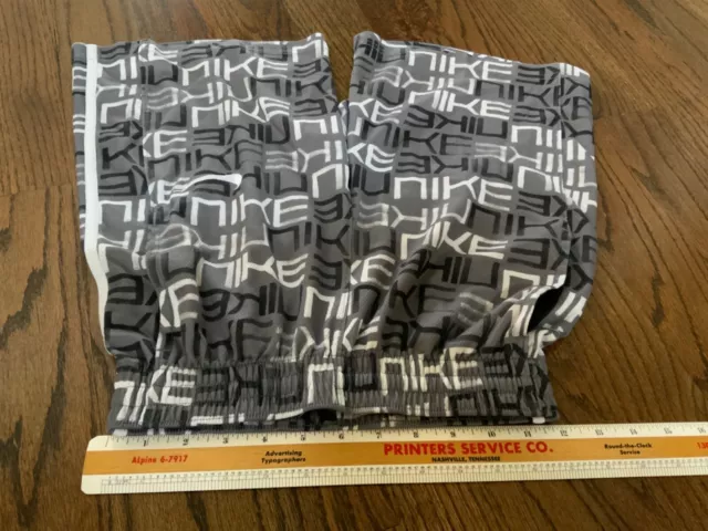 Nike shorts white black grey swoosh spellout allover print Large kids youth