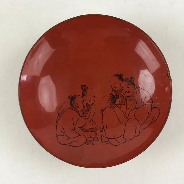 Antique Japanese Lacquered Sake Cup Sakazuki Red Men Talking Guinomi Ochoko G81