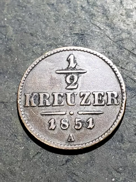 1851 Austria Copper Coin 1/2 Kreuzer 1851-A KM# 2181 Europe World Coins Money
