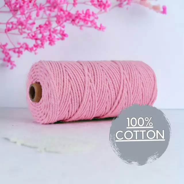 4MM 3ply macrame cord PASTEL PINK, 100m Australia High Quality 100% Cotton Soft