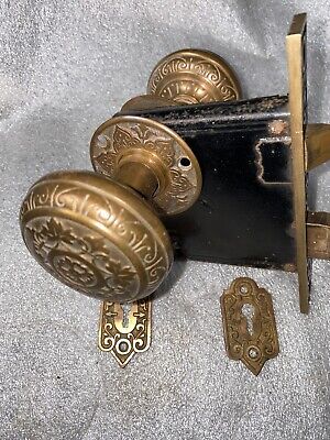 Antique Victorian  Brass Corbin Eastlake Lock & Skeleton Key