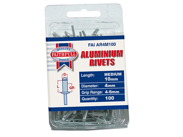 Faithfull Rivetti Alluminio 4x10mm Medium Pre-Pack da 100