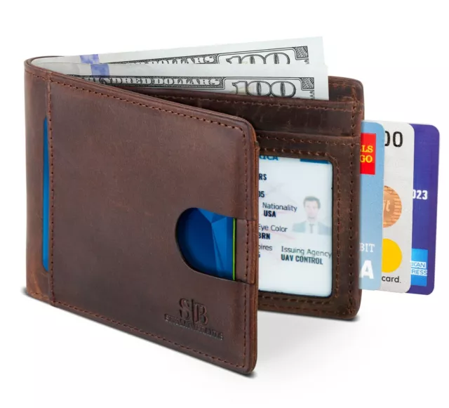 SERMAN BRANDS- Bifold Slim Genuine Leather Thin Minimalist Front Pocket Wallets