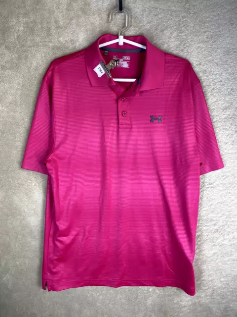 Under Armour Heatgear Polo T-Shirts Top Size M Mens Pink Logo Short Sleeve Sport