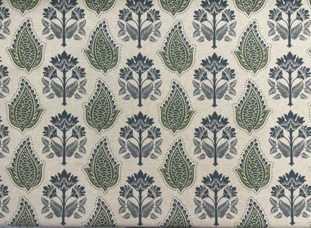 Agar Morris Linen INDIGO GREEN Fabric Curtain Blind Upholstery Craft