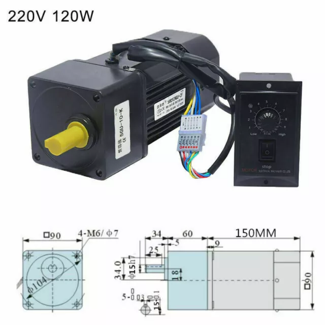 120W 220V Deceleration Geared AC Phase Controller Gear Box Reversile Motor Speed