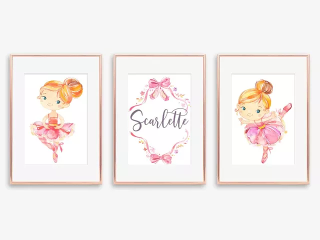 Set of 3 x A4 Nursery/home/baby Wall Print Name Girls Ballerina Christmas Gift