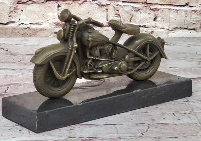 Signée Original Fonte Harley Davidson Moto Bronze Sculpture Statue Cadeau