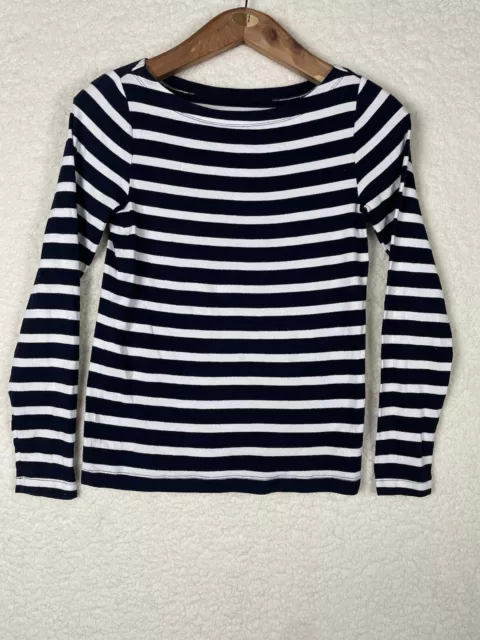 Gap Top Womens Small Navy White Modern Tee Long Sleeve Boat Neck Stretch Knit