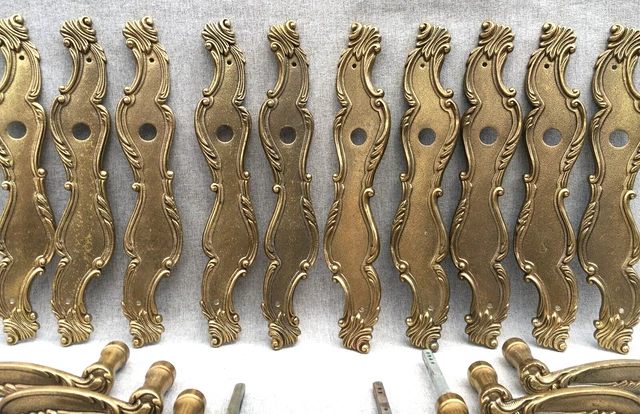 5 antique french door handles knobs sets Mid- 1900's brass Louis XV style castle 3