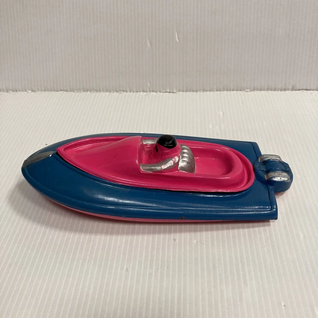 Jouet ancien de bazar en celluloid - bateau moteur de bassin course bleu 17cm