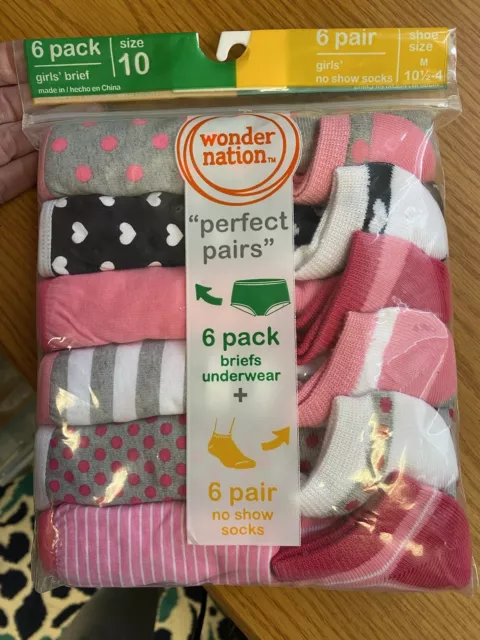 WONDER NATION GIRLS Perfect Pairs 7 Briefs Size 10 W/ 7Matching No Show  Socks £7.91 - PicClick UK