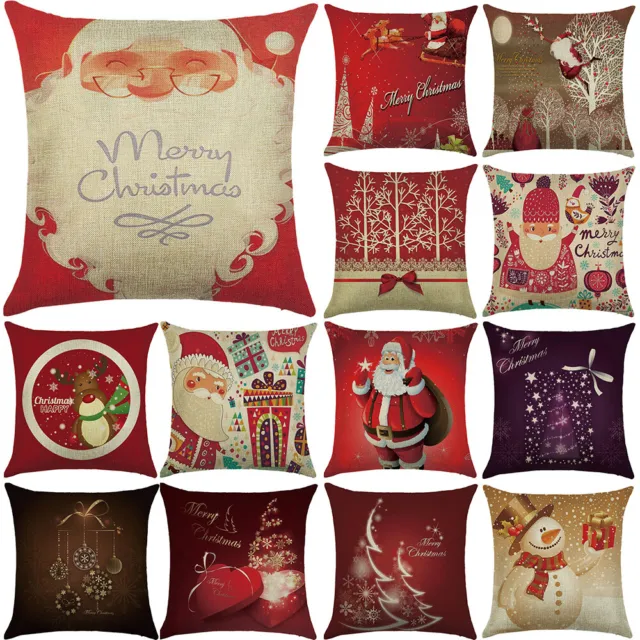 Christmas Pillow Case Santa Cotton Linen Sofa Car Throw Cushion Cover Home Decor