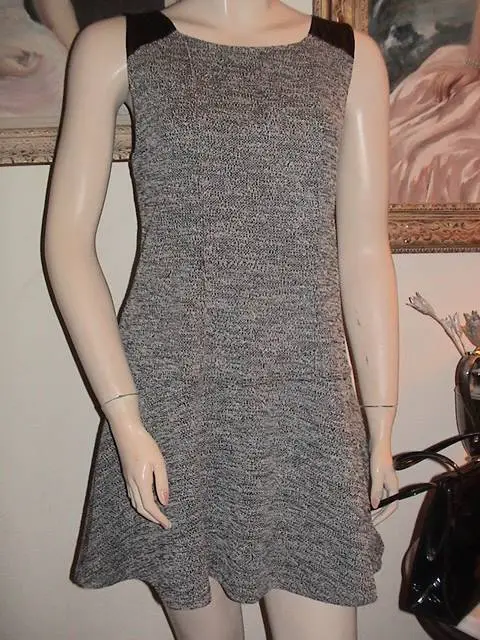 Sanctuary vegan leather yoke mini dress fit flare black white tweed NWT $98 L
