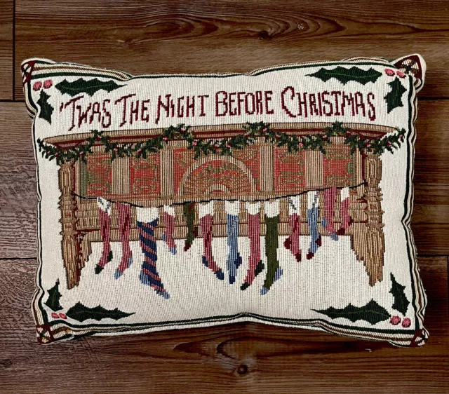 Vintage Tapestry ‘Twas The Night Before Christmas" Holiday Throw Decor Pillow