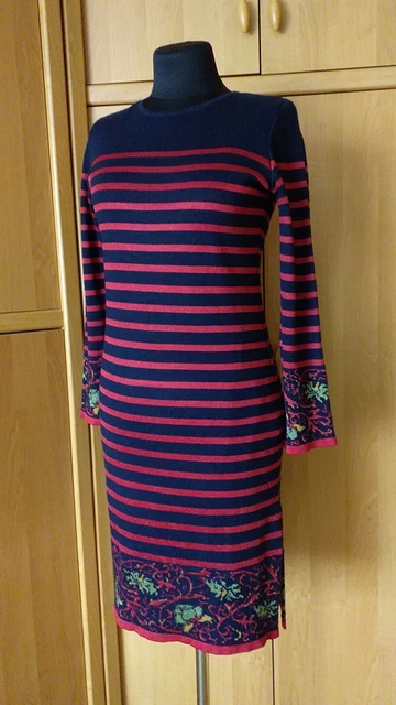Alain Manoukian Wool Blend Sweater Dress Womens Lining Long Sleeve Stripe Flora