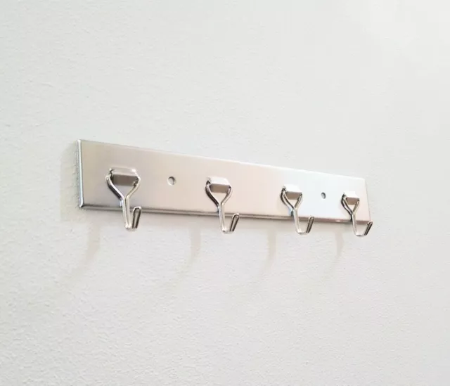 Self Adhesive 4 Hooks Stainless Steel Chrome Key Hook Wall Rack Holder Hanger