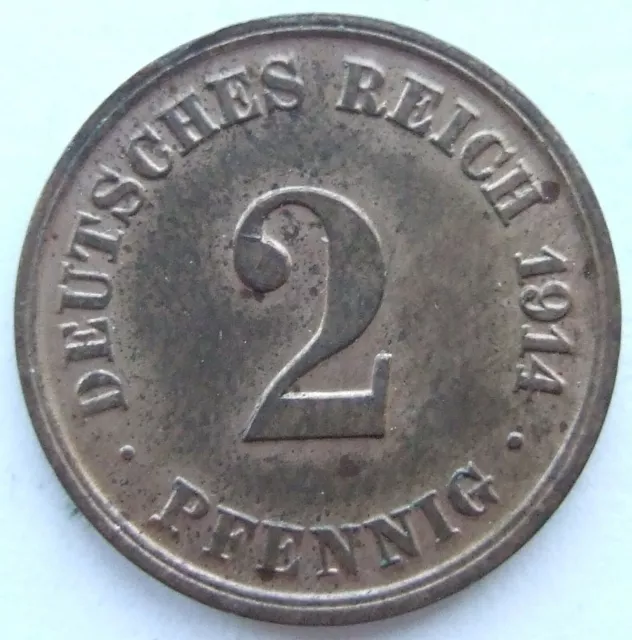 Moneta Reich Tedesco Impero Tedesco 2 Pfennig 1914 J IN Uncirculated