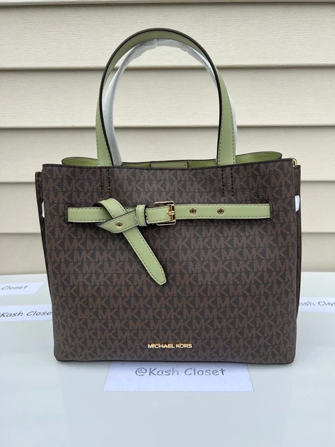 Michael Kors Emilia LG Triple Compartment Signature Satchel Bag - Light Sage