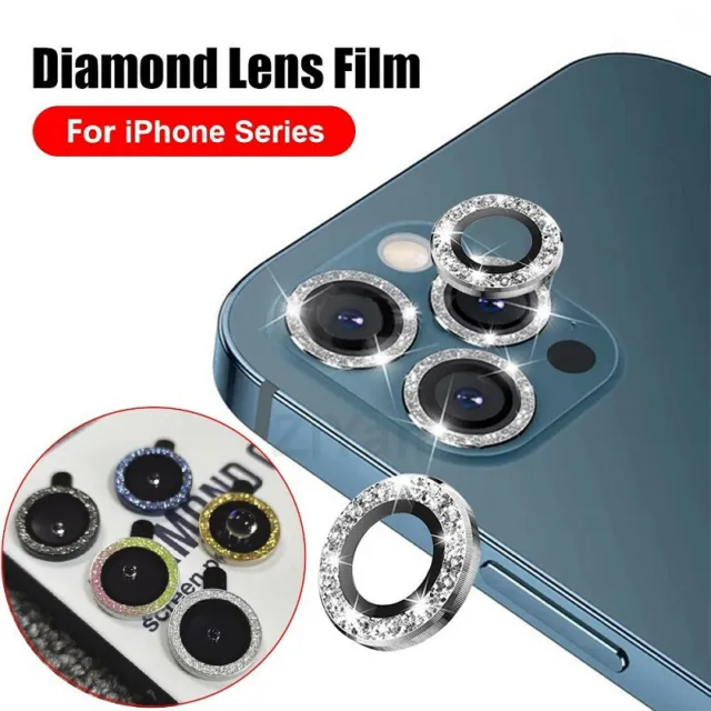 Protector de cámara Bling para iPhone 13 12 15 Pro Max 14 lente metálica vidrio templado 3