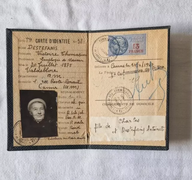 Ancienne carte d'identité Française  1940 a Cannes WW2 Seconde guerre Mondiale