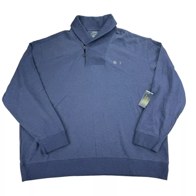 Polo Ralph Lauren Mens Solid Jersey Shawl Collar Pullover Sweater Blue 3XB