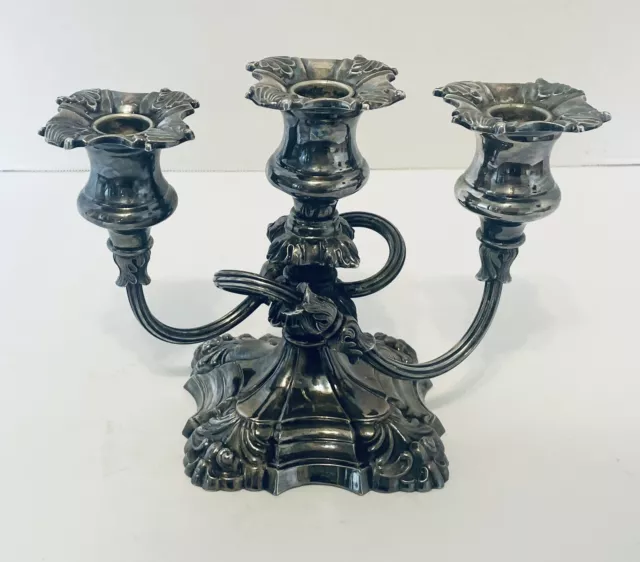 Coronet Silver Plate EP Lead Candelabra Solid Metal Twisted 3 Arm Taper Candle