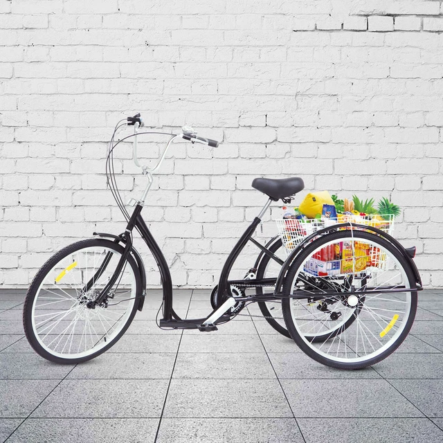 GMSLuu 26 Zoll Dreirad Für Erwachsene - 6 Gang Mit Einkaufskorb Weiß