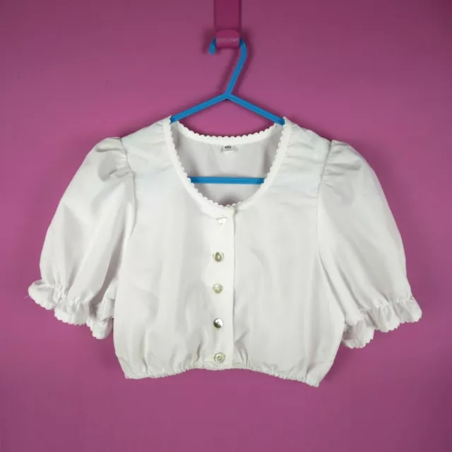 Camicia VINTAGE RAGAZZA White Prairie Pastel Dirndl anni '90 Puffy Crop Boho Top 9 10