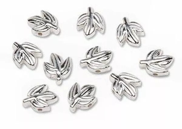 Bead, 19 Silver Plated Brass 8x7mm Double Sided Leaf Leave Beads *