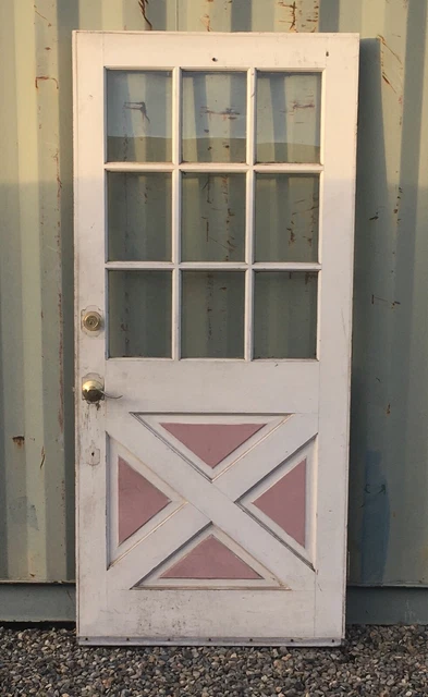 Antique vintage 9 Pane glass Door Farmhouse Solid Wood Chippy Paint we ship$$