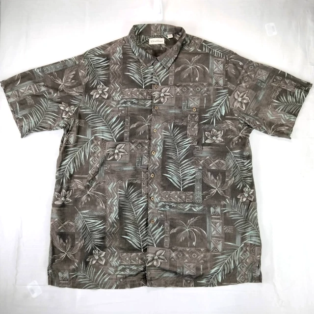 Caribbean Mens 3XT Floral Palm Hawaiian Short Sleeve Button Up Casual Shirt