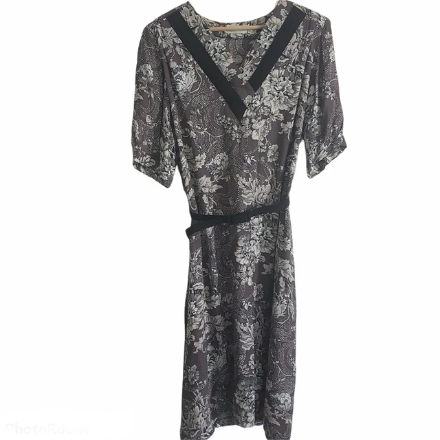 Vintage 70s Misto Serta Silk Blend Italian Belted Floral Seceratary Dress Large