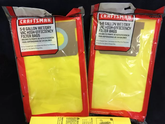 Lot of 4 Craftsman 17892 5-8 gallon High-Efficiency Filter Bags, 2 Pack, (bin 1)